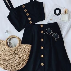 Lulu’s Sweet as Ever Black Two-Piece Midi Dress
